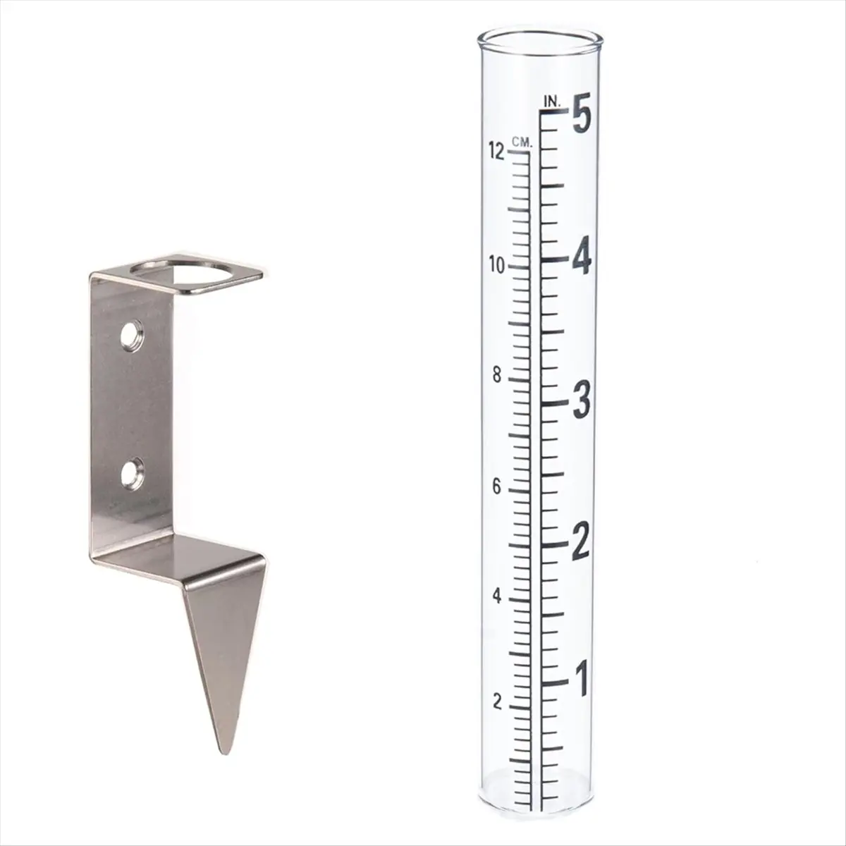 A78I 5 Inch Capacity Rain Gauge Outdoor with Tube,2 in 1 Stainless Steel Holder - Precise Rain Measurement for Garden,Lawns