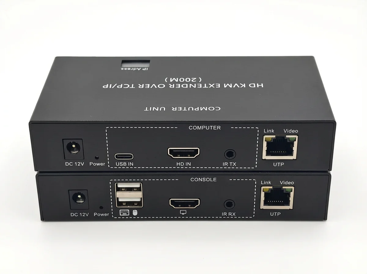 200M 1080P HDMI IP KVM Extender Over Cat5e Cat6 RJ45 Ethernet Cable, Support Network Switch USB Keyboard Mouse