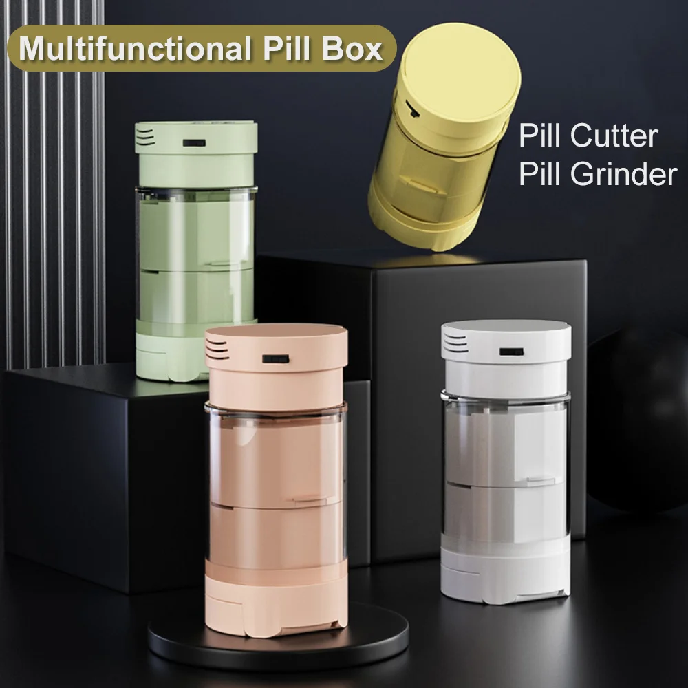 Portable Multifunctional Pill Storage Box Medicine Grinder Household Medicine Cutter Grinding Water Cup Health Care Pills Case