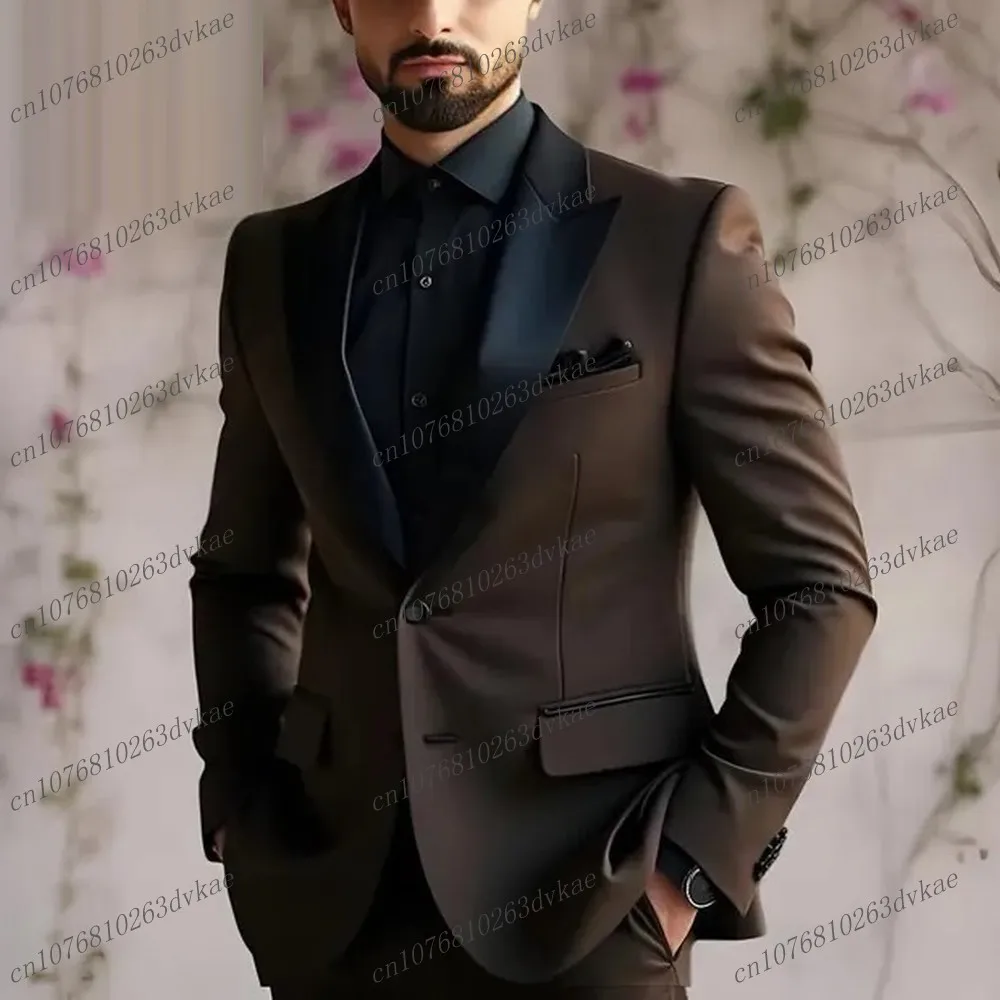 

Новый темно-коричневый мужской деловой костюм для жениха, шафера, свадебной вечеринки, выпускного вечера, торжественных мероприятий, мужской смокинг, комплект из 2 предметов: пиджак и брюки