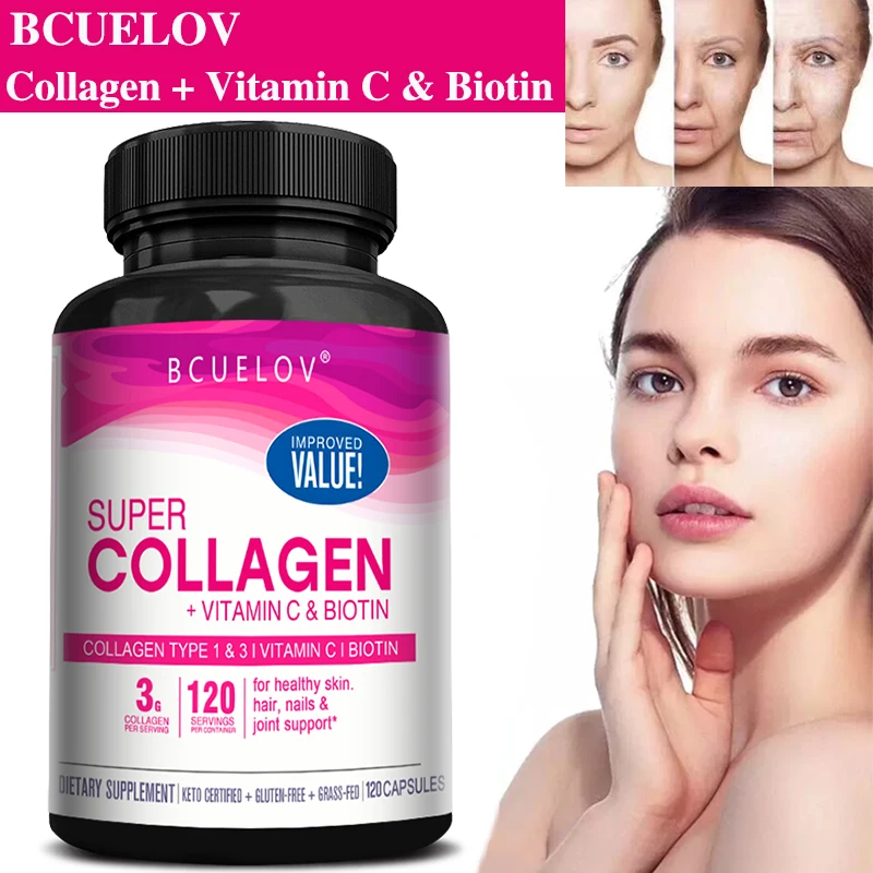 

Super Collagen + Vitamin C & Biotin - Skin, Hair & Nails Supplement with Antioxidants Anti-Aging Immunity Boosting Joint Support