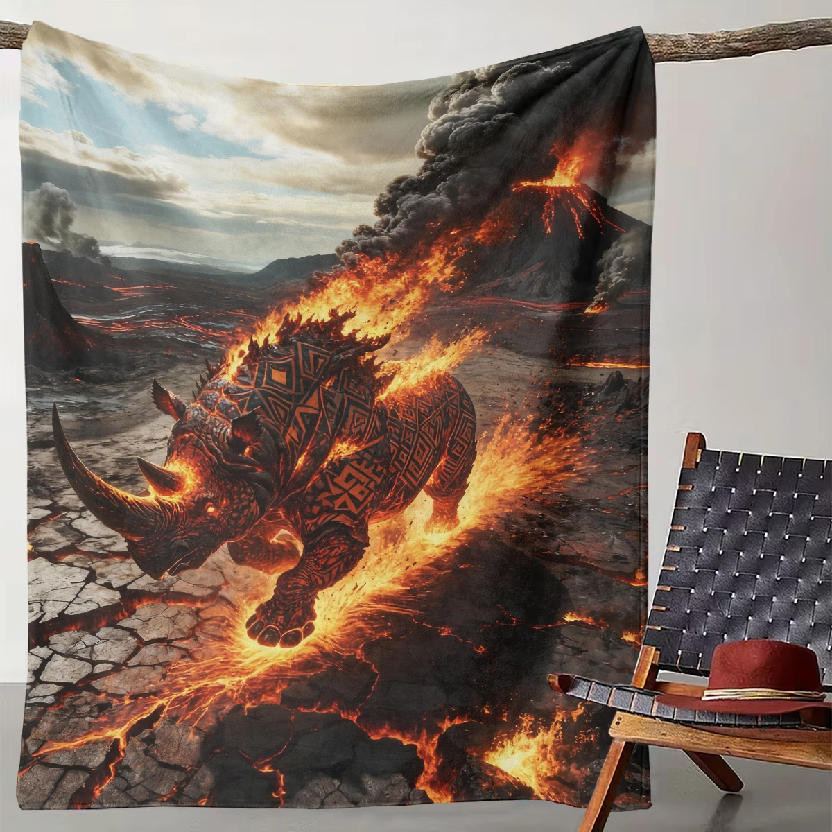 

1 Fantasy Volcano Flame Rhino Blanket Lava Totem Alien Beast Flannel Throw Blanket