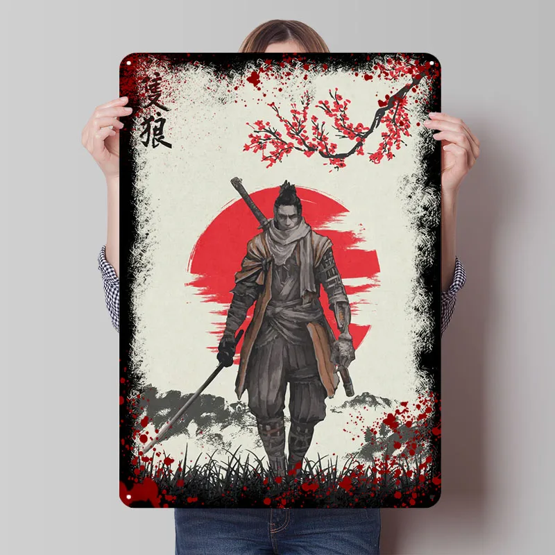 Sekiro Shadow Video Poster Game Tinplate Sign Retro Custom Metal Signs for Gamer Gaming Room Decoration Wall Art of Murals Decor