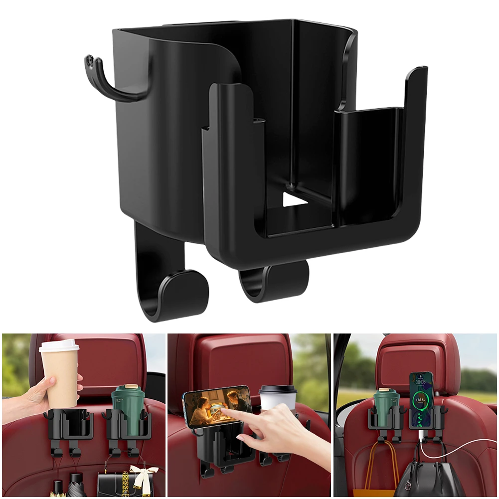 3 في 1 سيارة مسند الرأس حامل مشروبات الهاتف جبل متعدد الوظائف سيارة مسند الرأس حامل الكأس السيارات المقعد الخلفي هوك لحقيبة اليد محفظة معطف