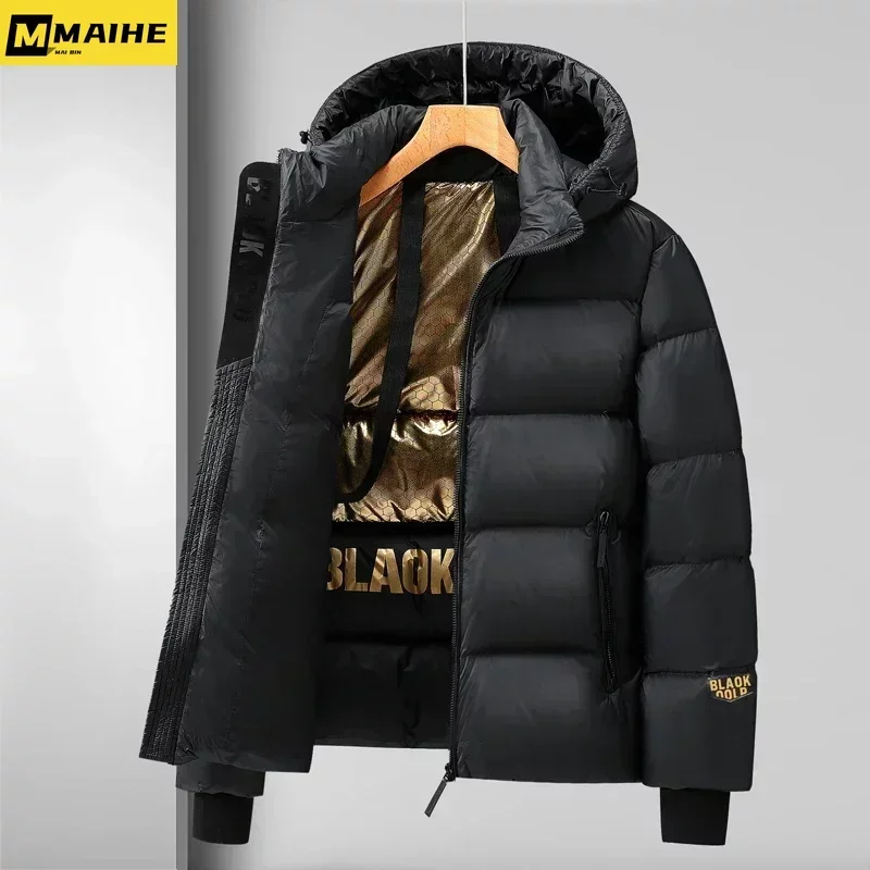 Winter Thicken Thermal Coat Men's Lengthened Solid Color Down Jacket Short Hooded Warm Coat