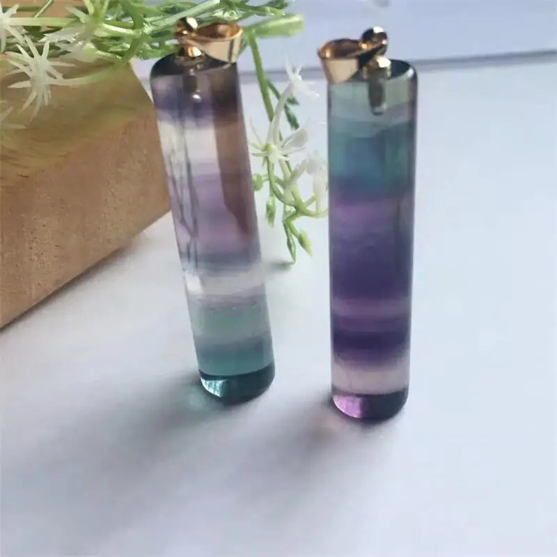 5pcs Natural Rainbow Fluorite Cylinder Crystal Stone Healing Treatment Gemstone Ornament Home Decor DIY Jewelry Necklace