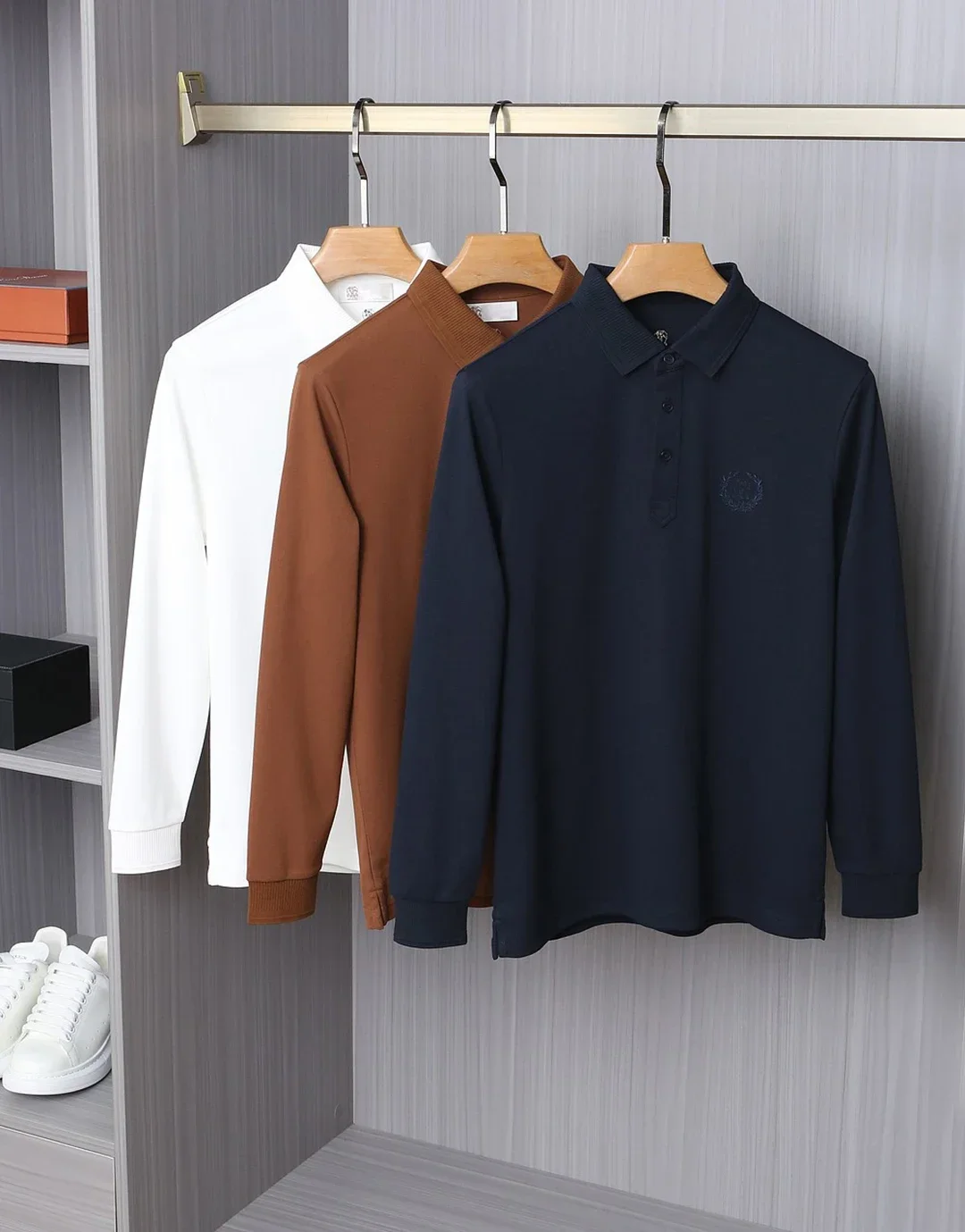 BLLIYOSS Pearl Ground Long Sleeved Polo Shirt 2024 NEW Solid Color Casual Sleeve Versatile Old Money  old Italian workshop