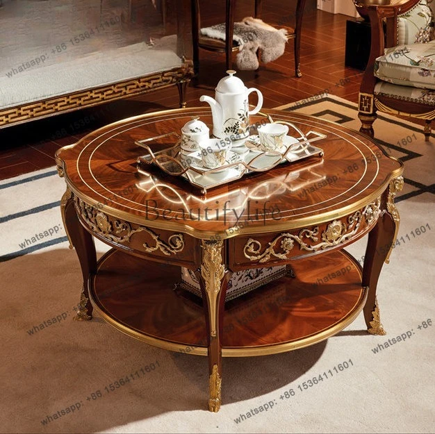 Solid wood coffee table villa living room furniture big round table