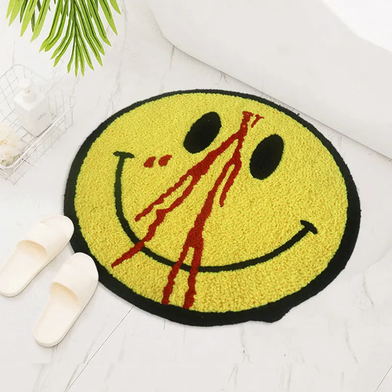 50cm Trippy Smiling Rug Unique Plush Round Living Room Bedroom Floor Mat Geeky Bedroom Rug Home Decor Non-Slip Bathmat