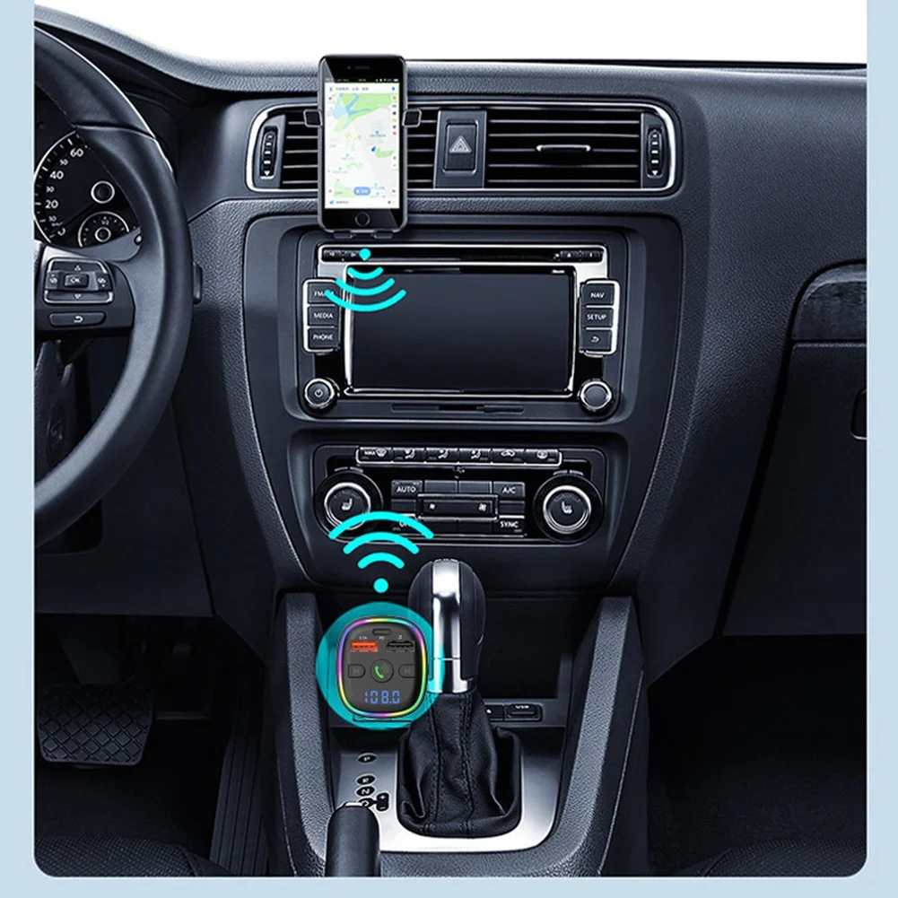 Car Wireless MP3 Player FM Transmitter with Fast USB Charging Ports and TF Card Support for Cars SUVs and Trucks
