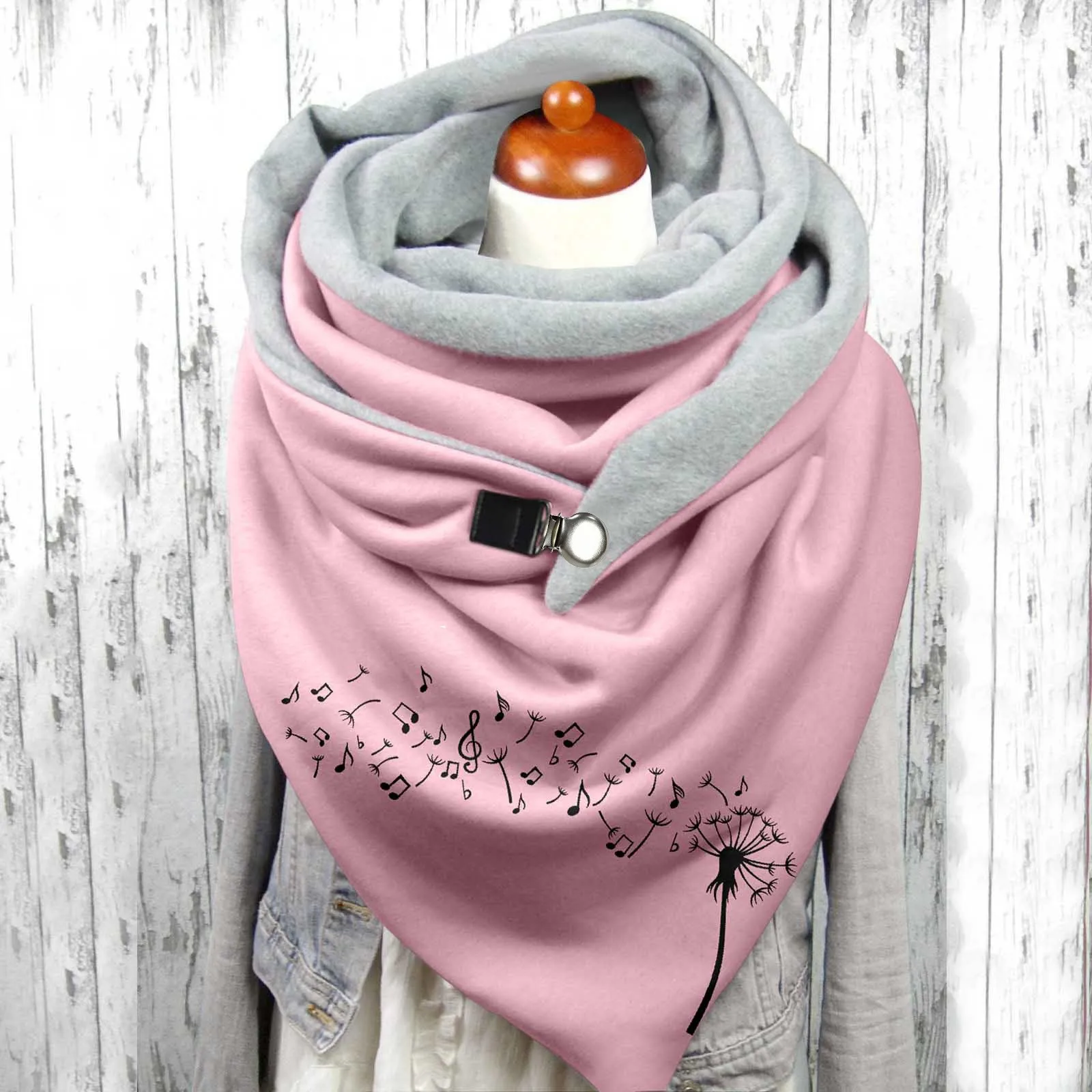 Autumn Winter Woman Scarf Universal Autumn Warm Plants Print Double-layer Buckle Scarves Outdoors Warm pashmina shawl foulard