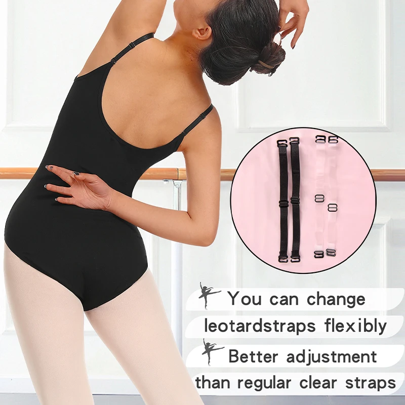 Damski top gimnastyczny do tańca baletowego, trykot z odpinanymi, regulowanymi, elastycznymi i przezroczystymi ramiączkami, pełna podszewka z przodu, odpowiedni do treningów zespołowych.