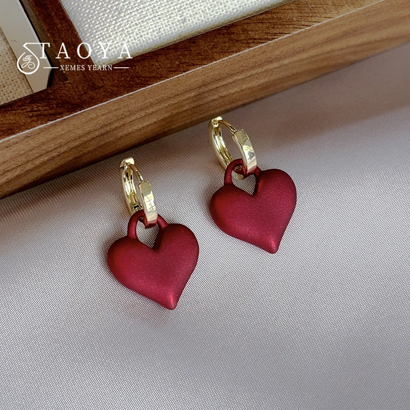 Sexy weinrote, mattierte, herzförmige Anhänger-Ohrringe für Damen, Modeschmuck, Geschenke zum Valentinstag, 2024, Mädchen-Accesso