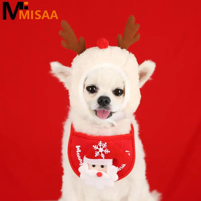 Christmas Pet Plush Hat Costume Santa Caps Teddy Chihuahua Cat Dog Scarf Triangle Bibs 2022 Merry Christmas Winter Decor Gifts