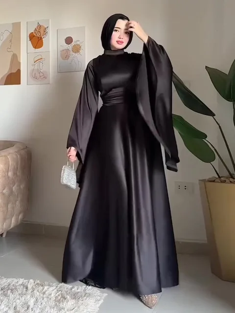 Eid Flare rękaw muzułmańska abaja kobiety sukienki szarfy Jalabiya Kaftan solidna Vestidos arabska długa suknia Ramadan maroko dubaj Abayas