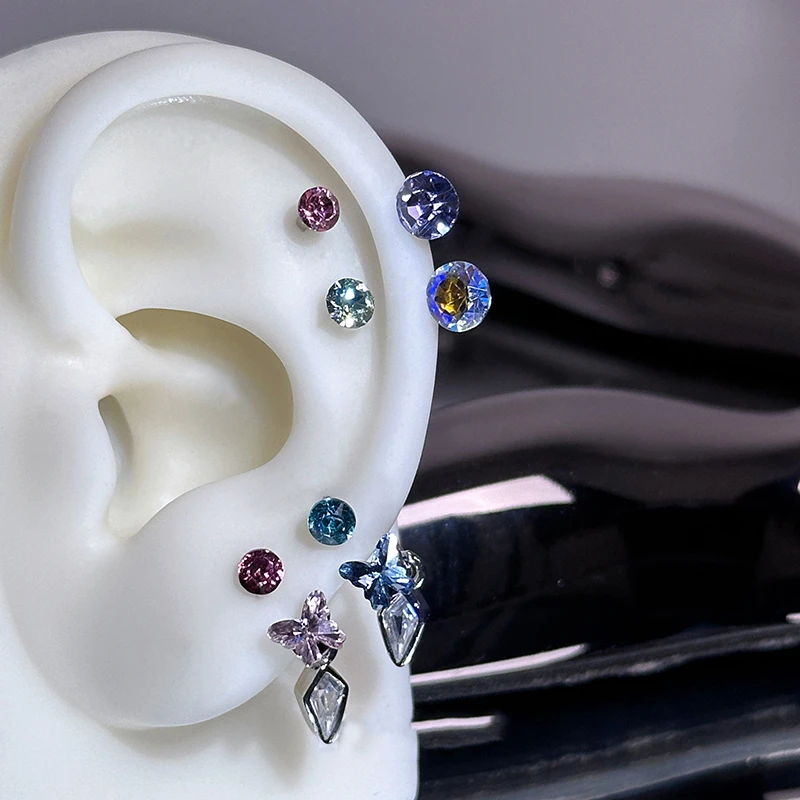 1PCS Exquisite Butterfly Zircon Pendant 316L Stainless Steel 1.2mm Annular Ear Bone Nail Earring for Women Y2K Auricle Jewelry