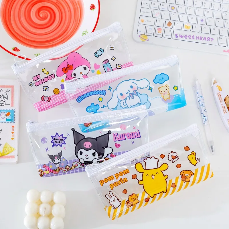 Nowy piórnik Sanrio Kawaii przybory szkolne artykuły papiernicze dla uczniów przezroczysty śliczny Cinnamoroll moja melodia Kuromi torba do