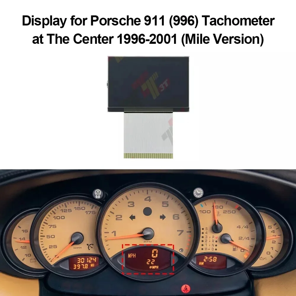 Dashboard LCD Display for Porsche 911 996 and 986 Boxster Tachometer at Center Mile Version