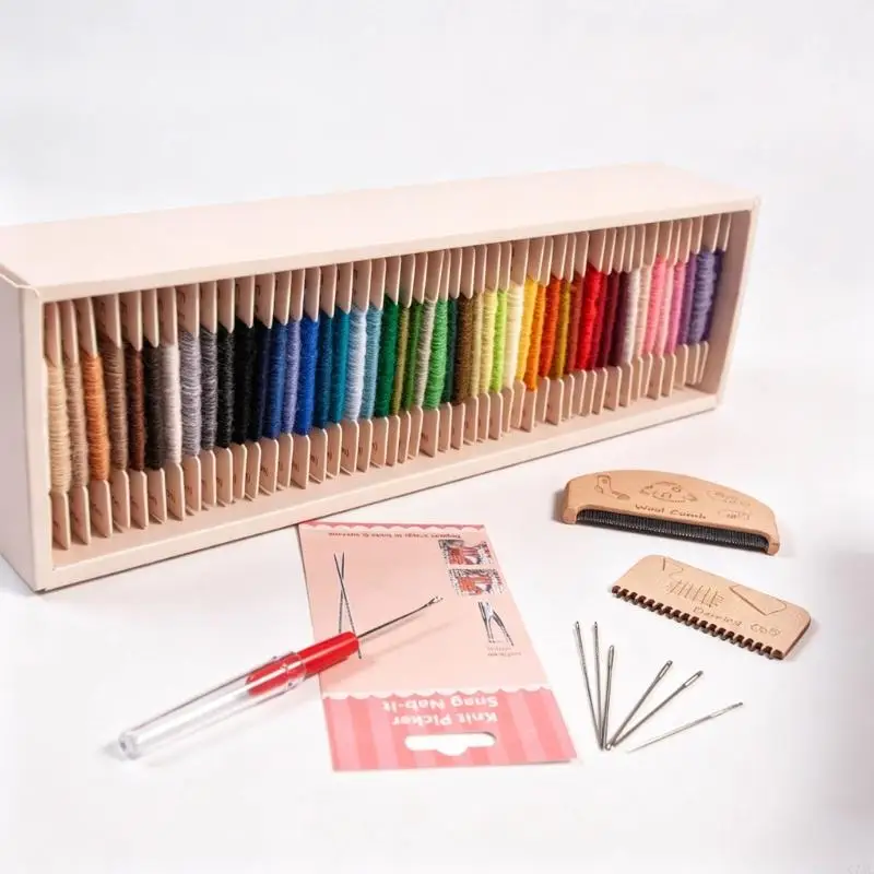 48 Color Wool Mending Thread Set With Colored Darning Yarn Needle Wool Comb Darning Comb For Sock Sweater Knitted Garment