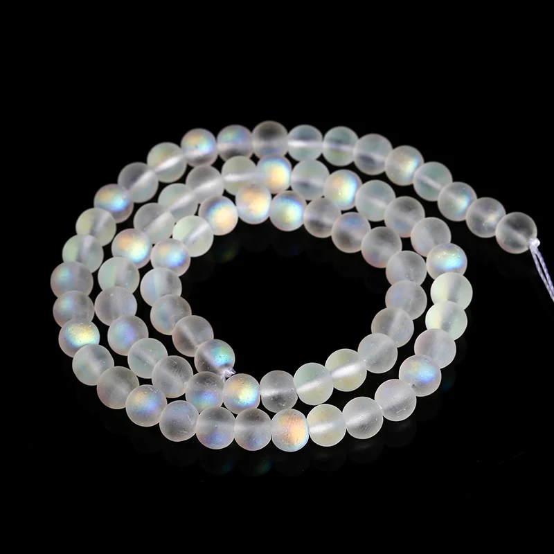 6 8 10 مللي متر ماتي أورورا كريستال زجاج الخرز الجولة متجمد هالة حبة AB لامعة Moonstone لصنع المجوهرات عقد دي اي واي سوار