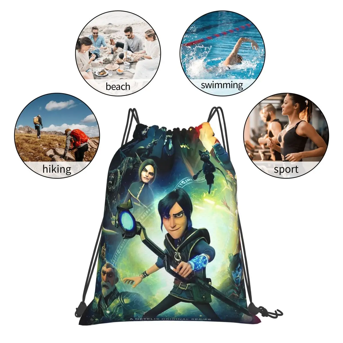 Trollhunters dos desenhos animados mochilas casuais portáteis sacos de cordão sapatos saco sacos de livro para homem mulher estudantes