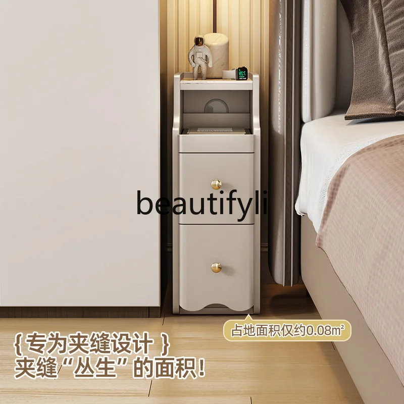 Cream Style Smart Bedside Table Storage Box Home Bedroom High-end Modern Simple Bedside Storage Cabinet