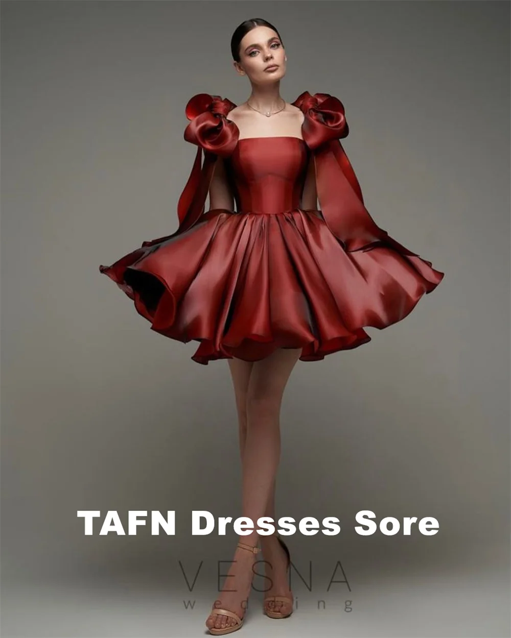 TAFN Red Mini Ball Gown Adjustable Straps Pleat Prom Party Dress A-line Draped Above Knee Evening Dresses Custom Made Lace-up