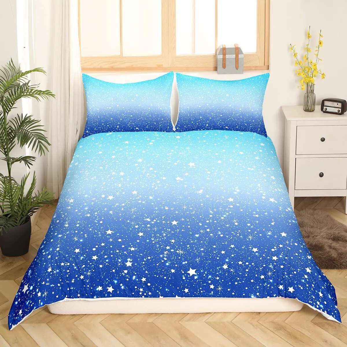 Blue Ombre Duvet Cover Queen Size Ocean Sea Blue White Gradient Solid Color Soft Bedding Set Modern Abstract Art Comforter Cover