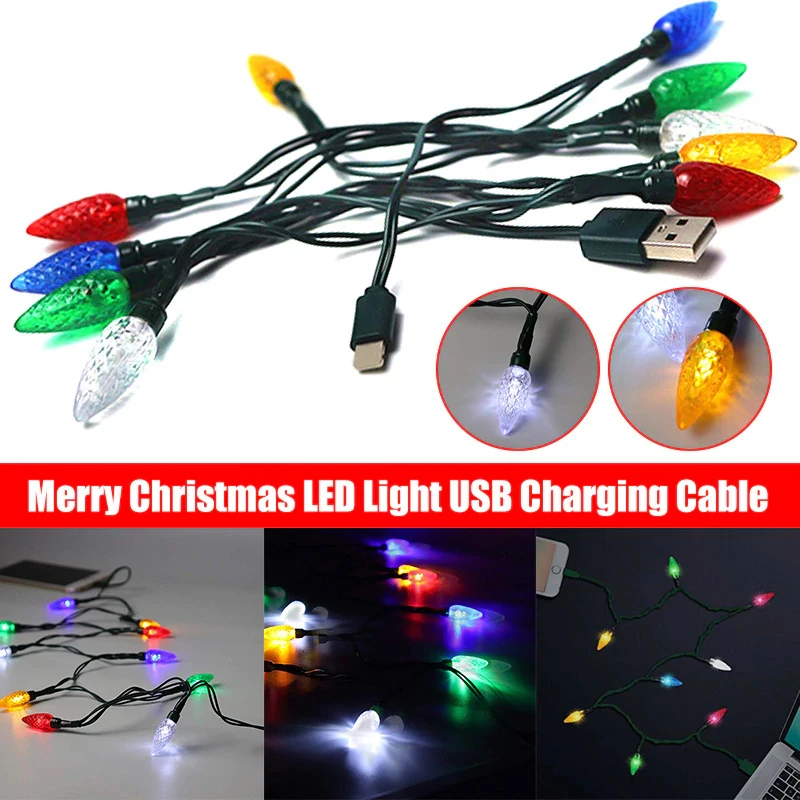 Câble USB LED joyeux noël 2020, cordon de chargeur DCIN pour téléphone Android Promotion