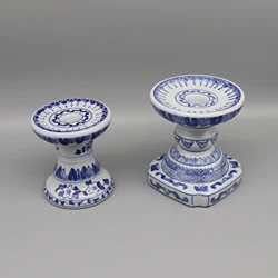 Blue & White Ceramic Candle Holder, Candle Stand, Table Accessory