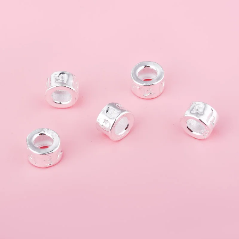 999 solid silver six word word bead spacer hand woven rope DIY material