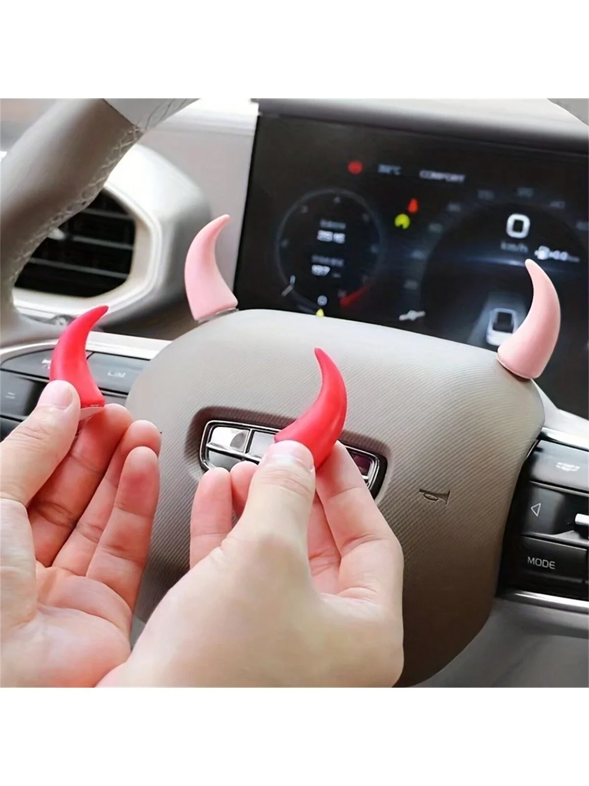 

2pcs Cute Car Steering Wheel Decorations - Creative Devil Corner Stickers For Dashboard & Air Vents