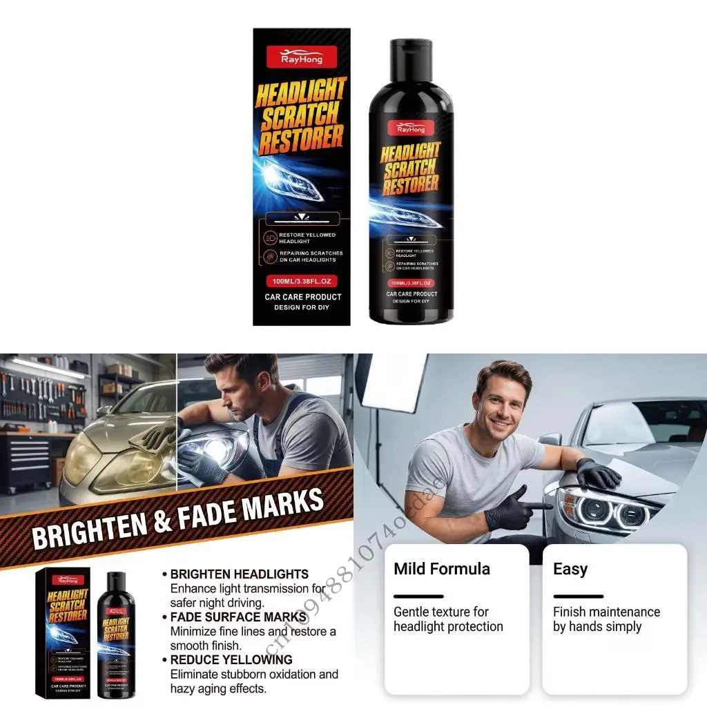 Headlight Cleaner Paste for Routine Vehicle Detailing, Lens Appearance Care for Light Scratches, and Yellowed Lenses for Owners