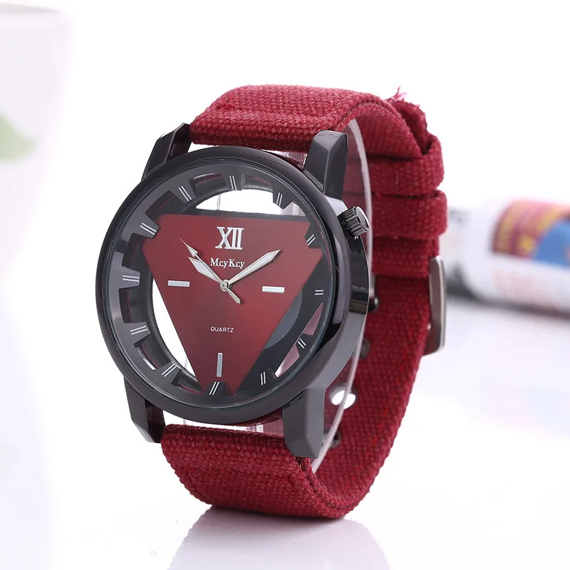 UTHAI CQ155 Fashion Triangle Double sided Hollow Men watch Cowboy Canvas Strap Watch Quartz Watch Clock Gift watches for man