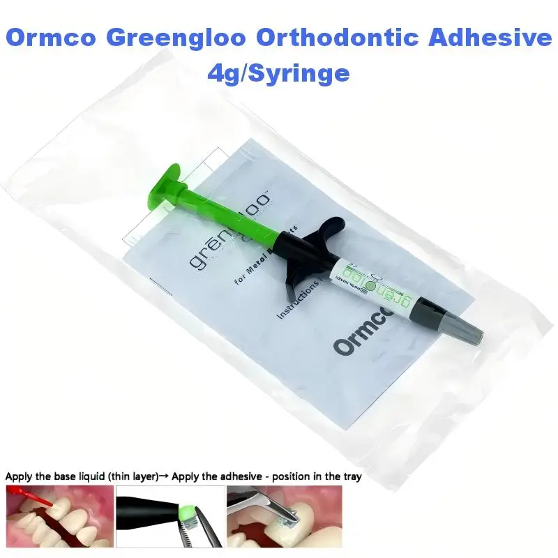 

Ортодонтический светоотверждаемый адгезив Ormco Greengloo 740-0321, профессиональная стоматологическая смола зеленого цвета, превращающаяся в прозрачную, 4 г, шприц для металлических брекетов