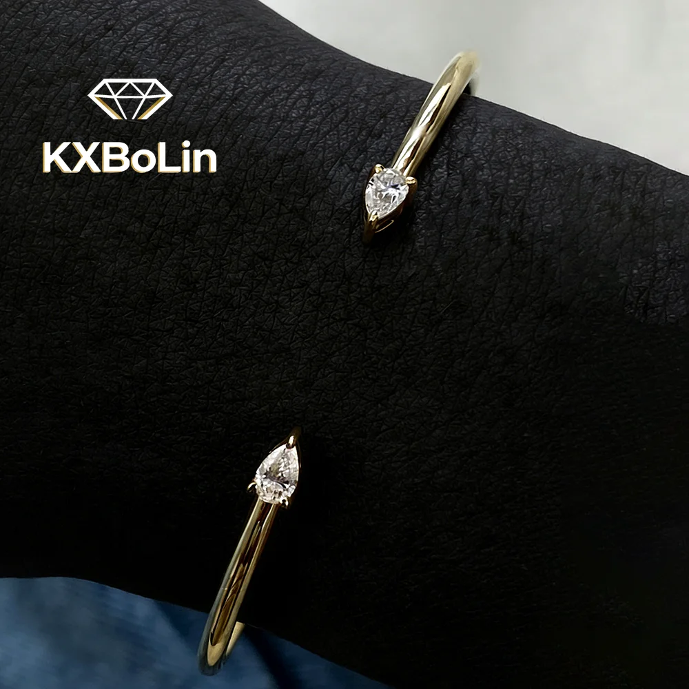 

2-stone Waterdrop Moissanite Open Bangle for Women S925 Silver Plated 18k Gold 0.8carat Pear Cut Lab Diamond Bracelet Adjustable