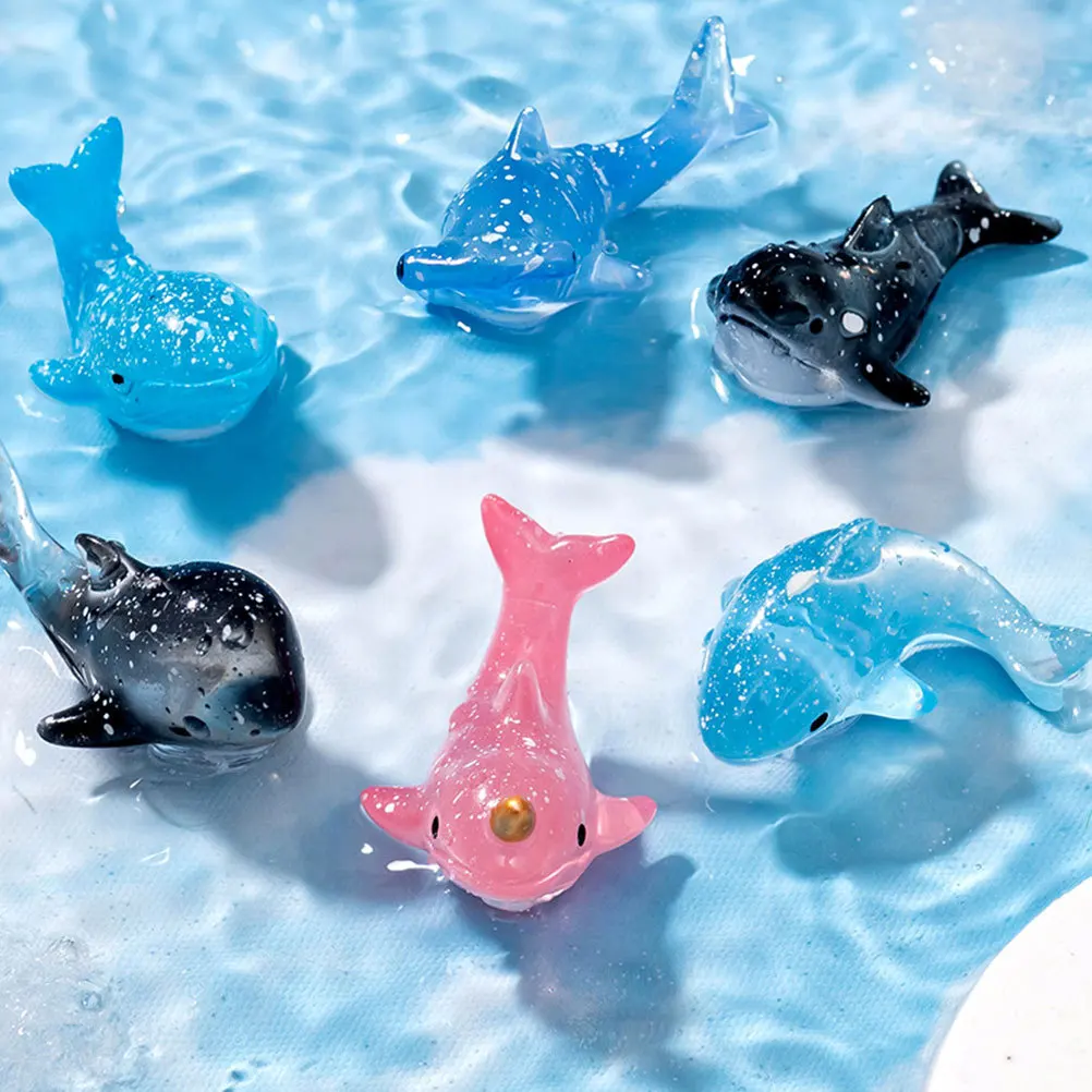 

6 Pcs Miniature Shark Figurines Fish Tank Decorations Resin Whales Ornament Ocean Animals