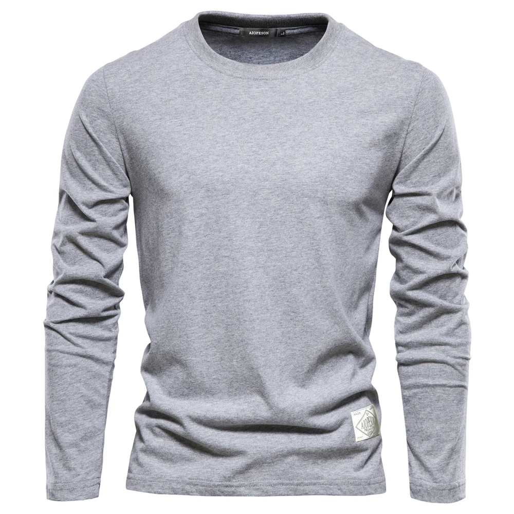 100% Cotton Long Sleeve T shirt For Men Solid Spring Casual Mens T-shirts High Quality Male Tops Classic Clothes Men\'s T-shirts