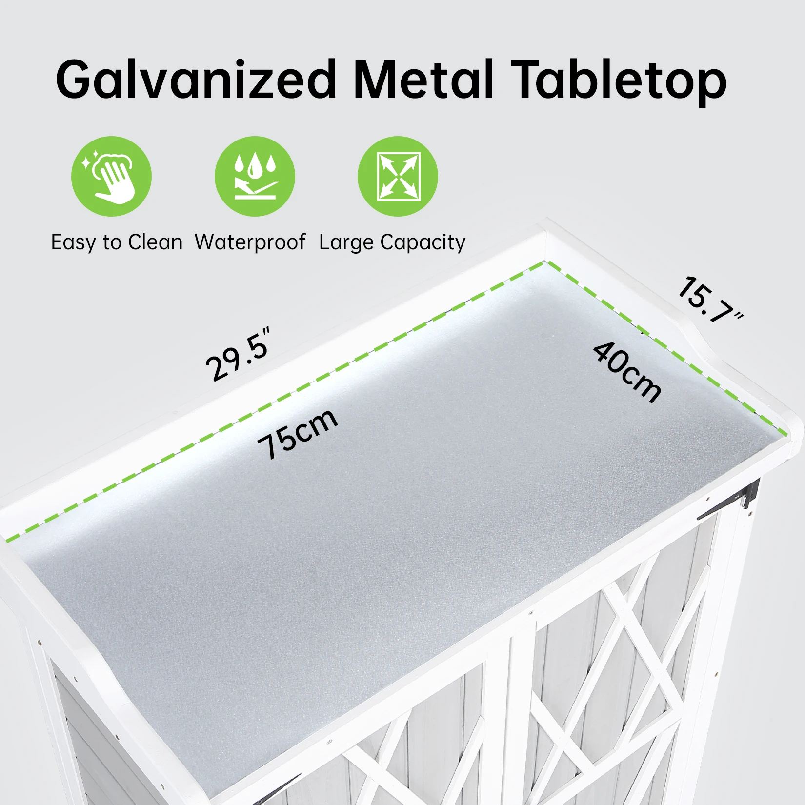 Outdoor Wooden Potting Bench Table with Waterproof Metal Top – Adjustable Shelves & Double Doors – Versatile Garden Storage Cabinet Workstation – Perfect for Patio, Backyard, Lawn – White