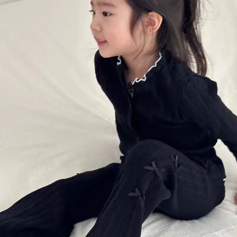 Spring Girls Clothes Sets Cotton Long Sleeve Knitted Cardigan Wide Leg Pants Suits Kids Casual Outfits Children's Clothes Sets 6