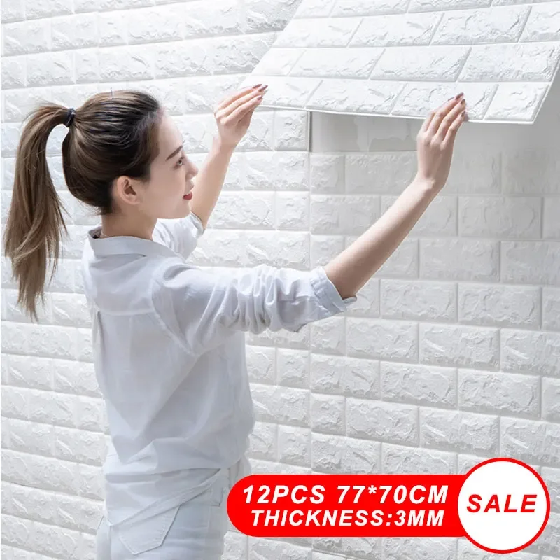 

3D Wall Sticker Self-Adhesive Waterproof Imitation Brick Wallpapers PE Foam Wall Stickers Living Room Home Decor 4/8/12PCS