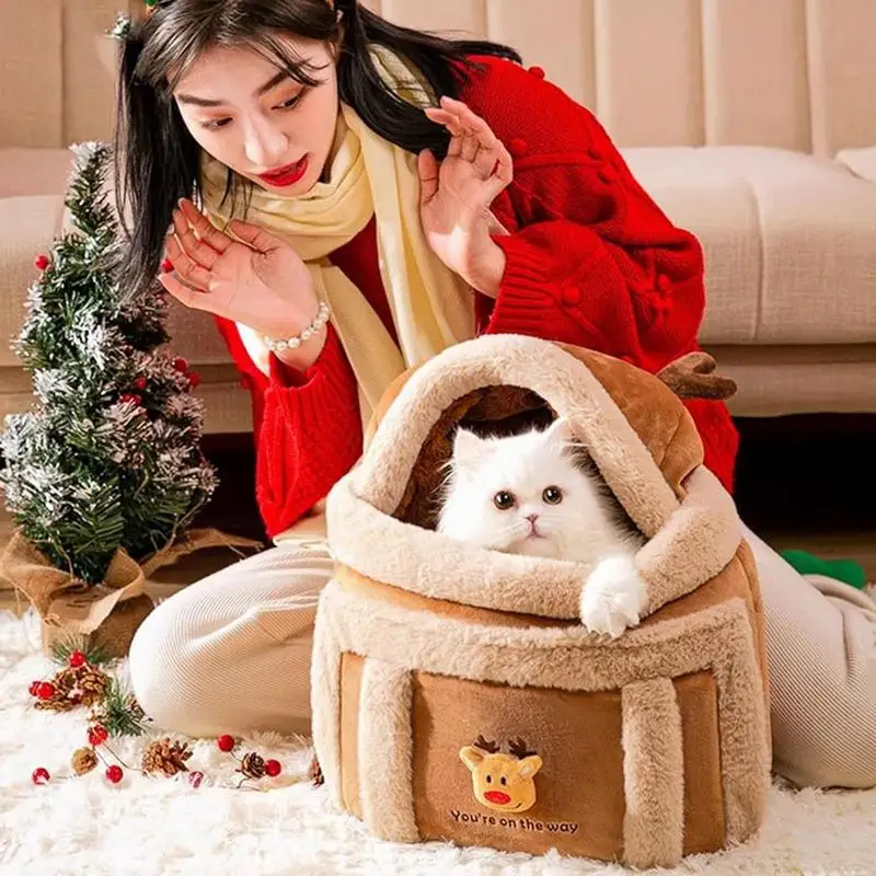 Cat Carrier Backpack Winter Warm Small Pet Carring Bag Soft Plush Pets Cage For Outdoor Travel Pet Hanging Chest Bag Winter New