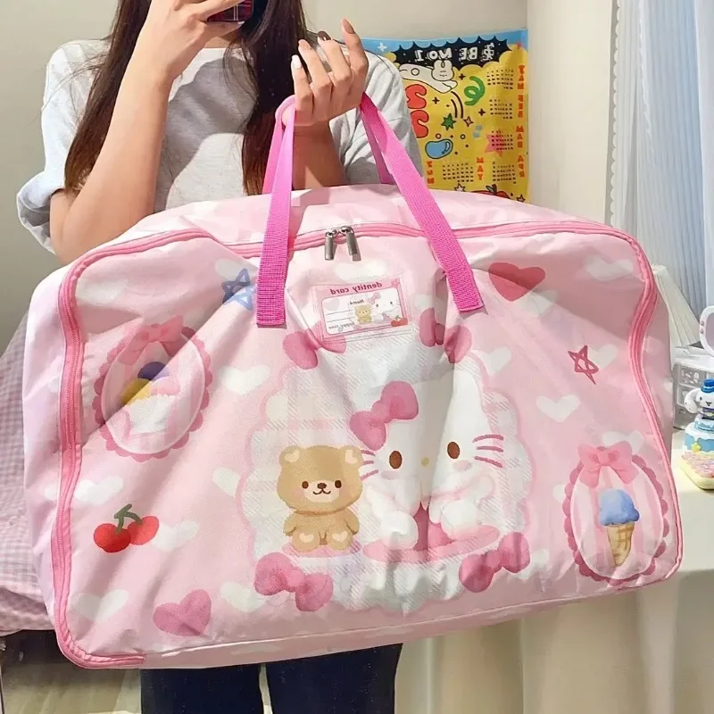  Hello Kitty Quilt Duffel Bag for Women Household Clothes Organizer Luggage Travel Bag Large Capacity Cartoon