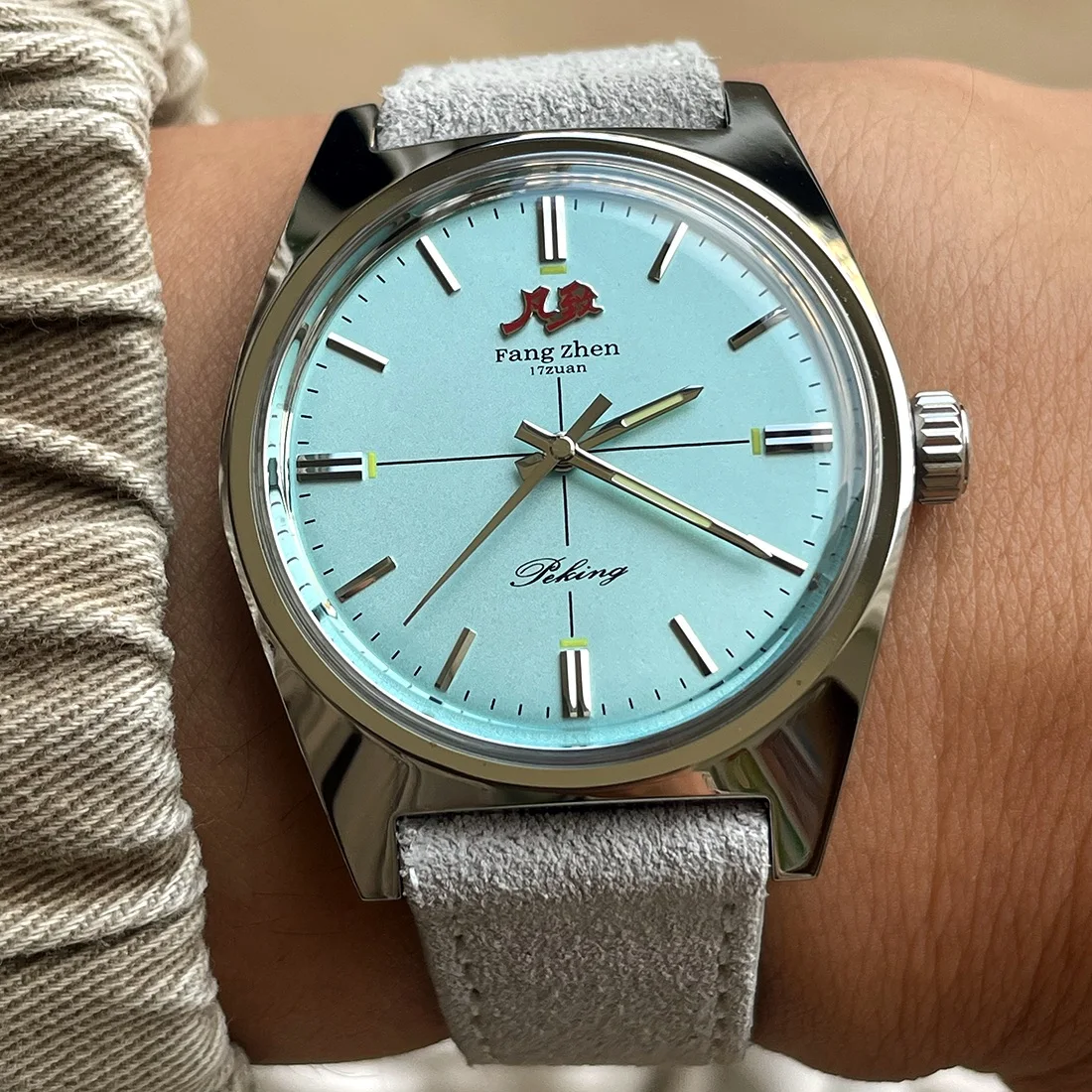 Merkur นาฬิกา Baby Blue Dial นาฬิกา Vintage Casual นาฬิกา Handwind Mechanical นาฬิกาสําหรับชาย Relogio Masculino สายโลหะ