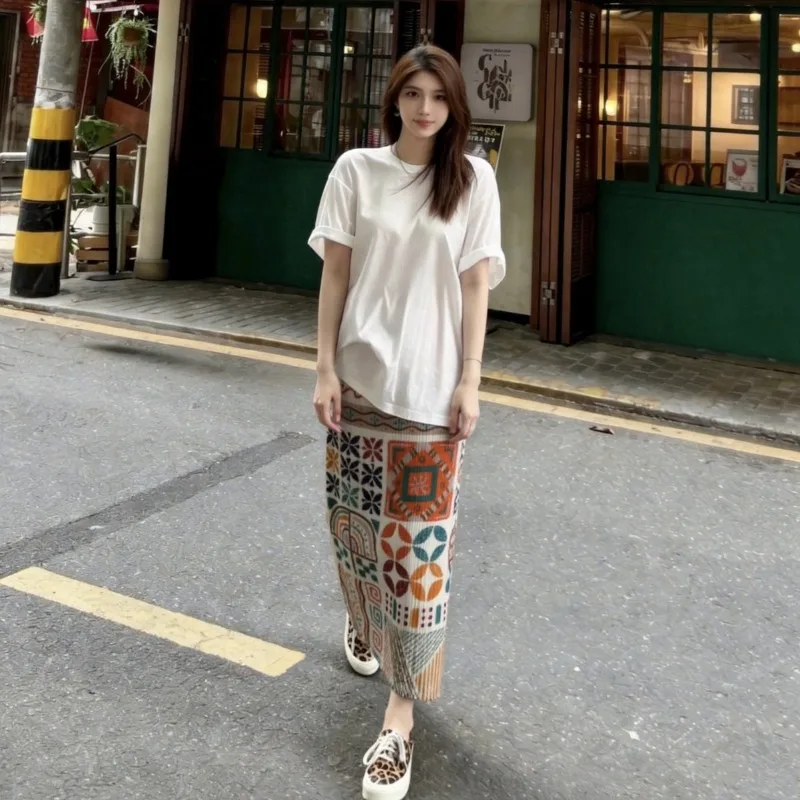 

Плиссированная юбка Miyake с принтом, универсальная, в винтажном стиле, свободного кроя, 2026, повседневная, новая, с эффектом похудения