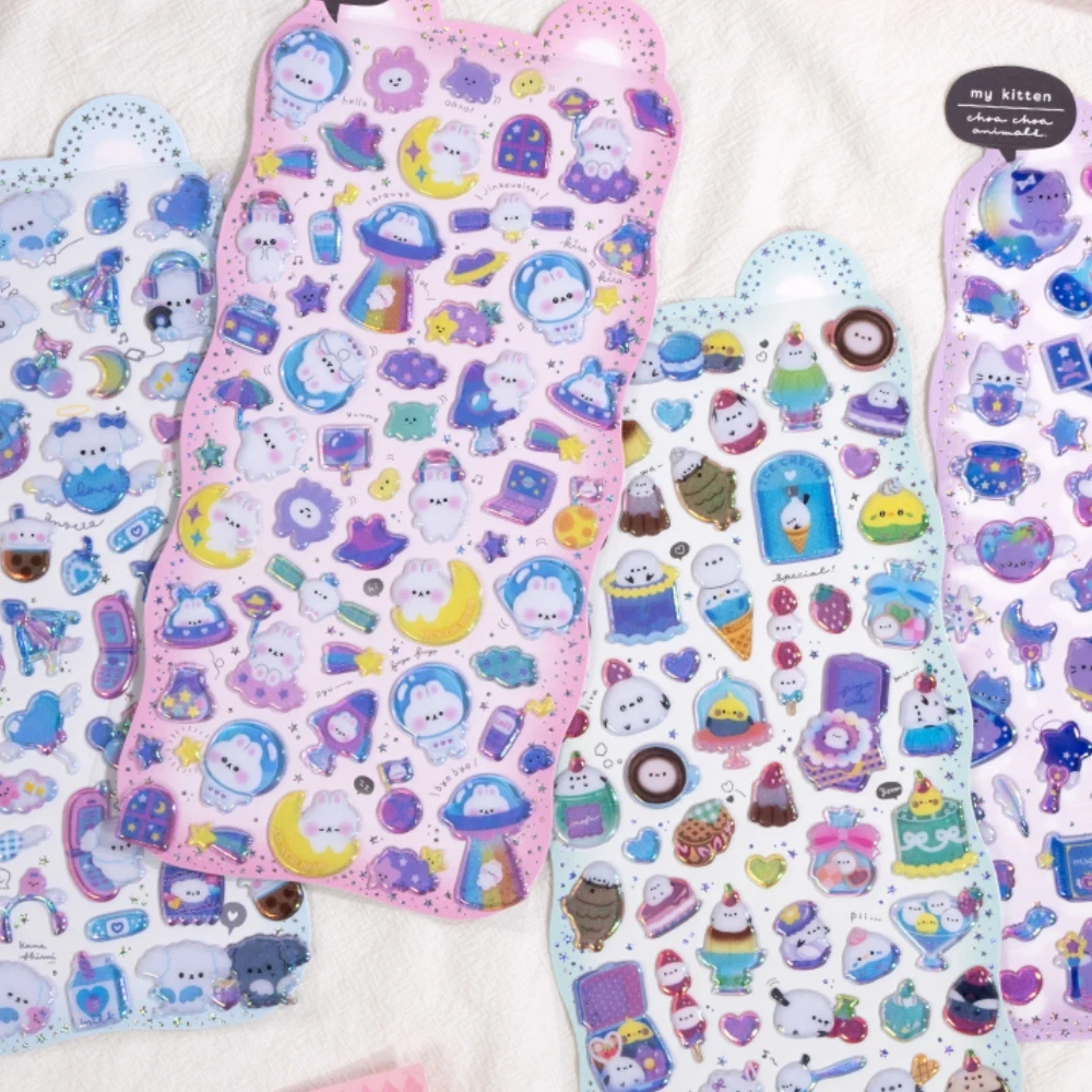 4 قطعة الفضاء الكرتون المختلط جرو الأرنب القطط ملصقات ديكور لتزيين الغرف سكرابوكينغ Diy بها بنفسك المجلات لطيف القرطاسية مذكرات ملصق هدية