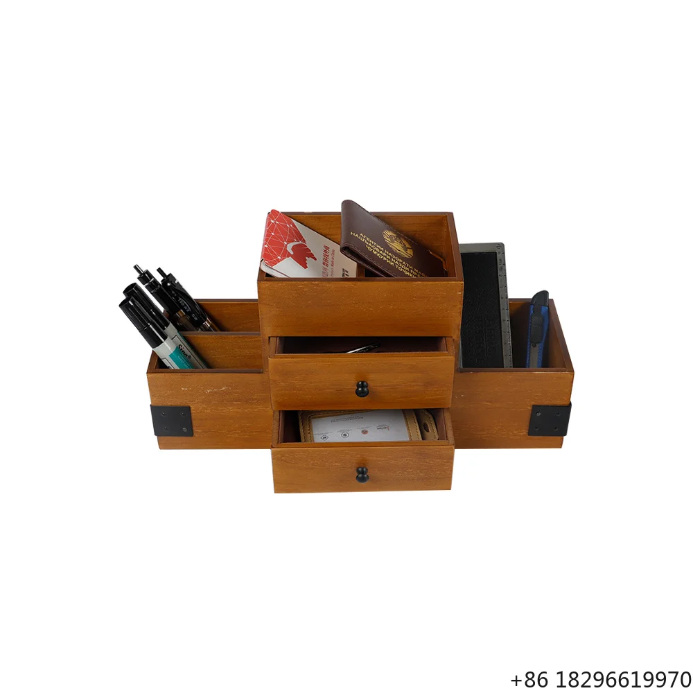 Hot Sale Wood Office Desk Organizer Includes 5 Compartments and 2 Drawers to Organize Desk Accessories