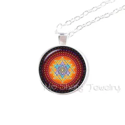 Sri yantra Glass Dome Pendant India Mandala Sacred Geometry Jewelry Sri yantra Necklaces Spiritual Buddhist Jewelry