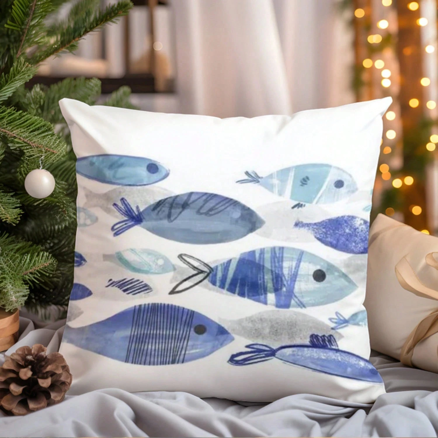 Kissenbezug mit niedlichem blauen Fischmuster, dekorativer Kissenbezug für Sofa, Bett und Wohnzimmer, Kissenbezug, Heimdekoration