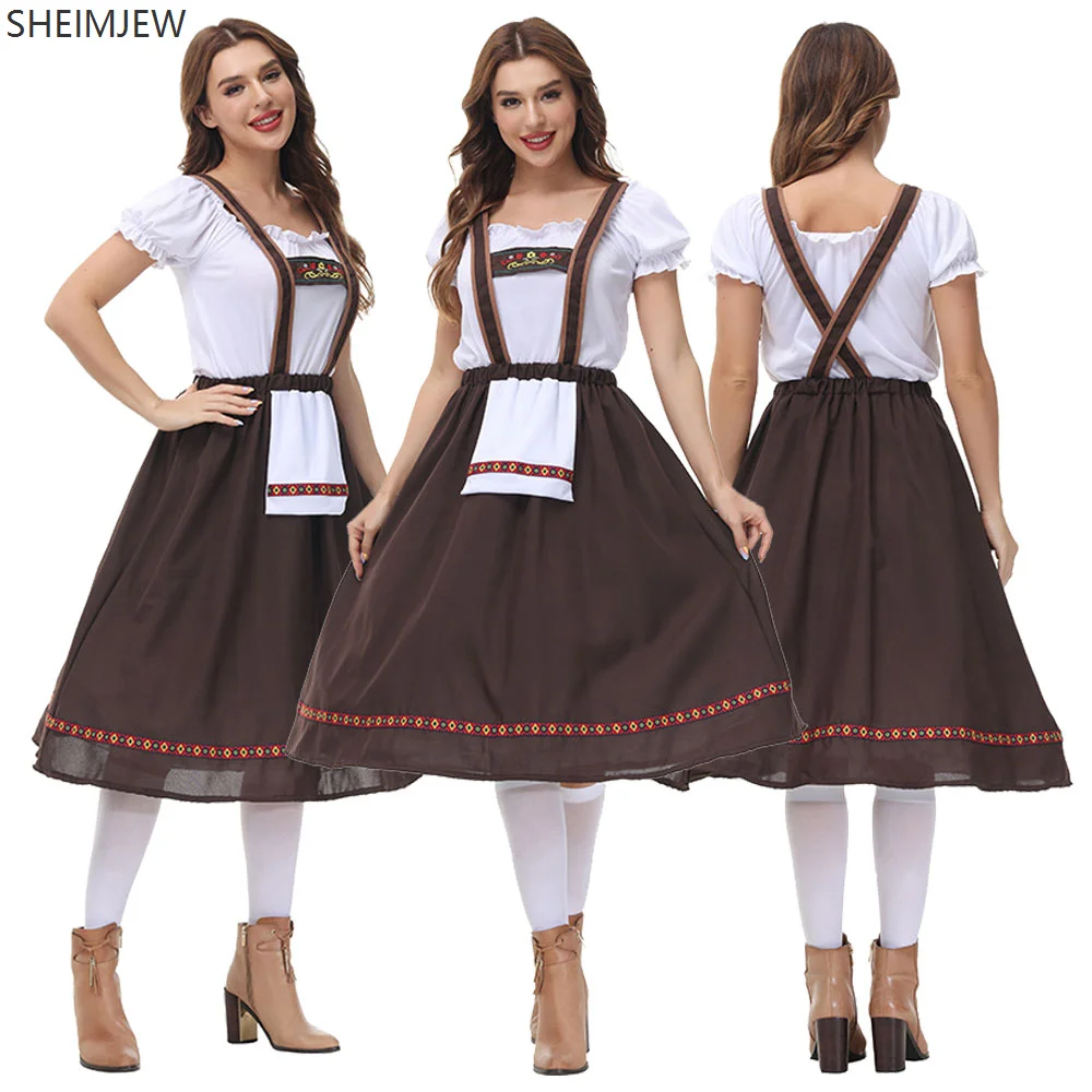 

German Oktoberfest Bavarian Beer Girl Dress Stage Performance Khaki Tavern Maid Beer Maid Role Play Suspenders Costume Suit